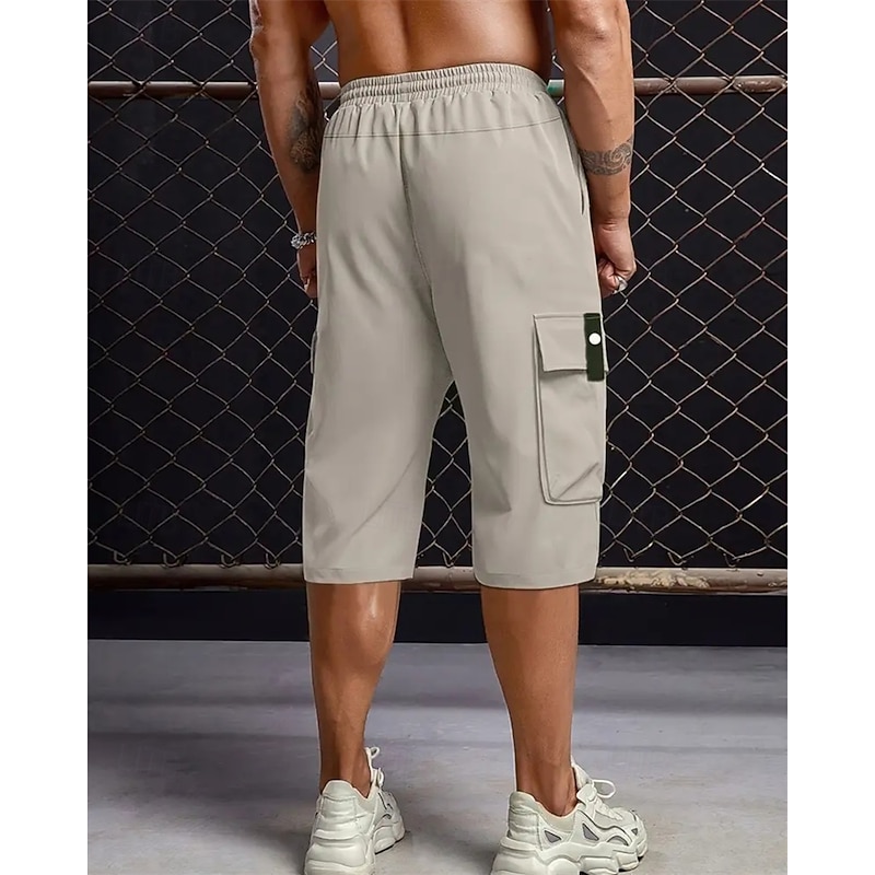 Men's Cargo Shorts Summer Shorts Capri shorts Drawstring Elastic Waist Multi Pocket Plain Comfort Wearable Calf-Length Outdoor Sport Daily Fashion Casual Black Khaki2