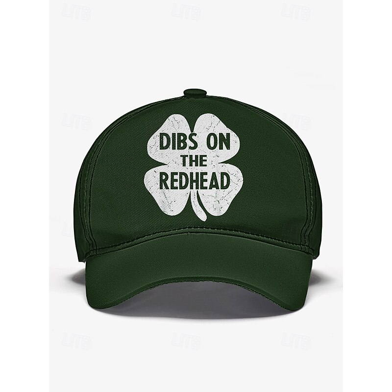 St. Patrick's Day Green Baseball Cap – 'Dibs on the Redhead' Shamrock Design for Men and Women3