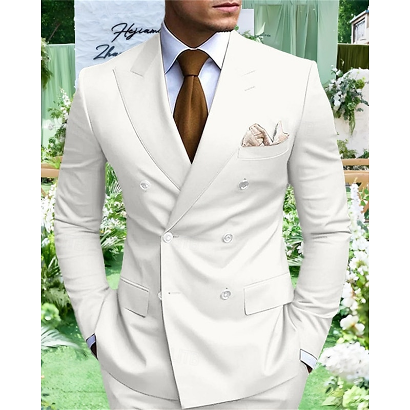 Men's Graduation Blazer Business Cocktail Party Wedding Party Fashion Casual Spring Fall Polyester Plain Pocket Buttons Comfortable Double Breasted Blazer White Yellow Purple Light Blue