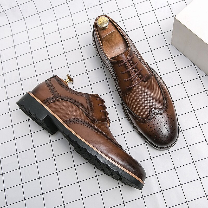 Men's Brown Brogue Shoes with Chunky Sole, Classic Lace-Up Design, Casual Style for Outdoor and Everyday Wear4