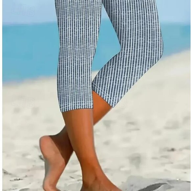 Women's Leggings Capri Pants High Elasticity Fashion Streetwear Full Length High Waist Floral Printing Thermal Warm Breathable Soft  Outdoor Daily Linen Like Dark Gray Combo Summer Spring Regular Fit3