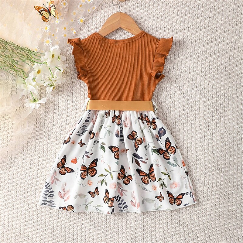 Kids Girls' Dress Floral Dress Flower Sleeveless Outdoor Casual Ruffle Fashion Daily Polyester Knee-length Casual Dress A Line Dress Summer 4 years+ Pink Red Purple4