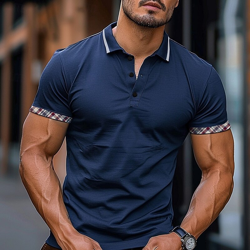 Men's Solid Color Polo Short Sleeve Polo Shirts Collared Shirts Business Casual School Outdoor Daily Wear Home Wear 3D Print Summer Army Green Dark Blue Gray