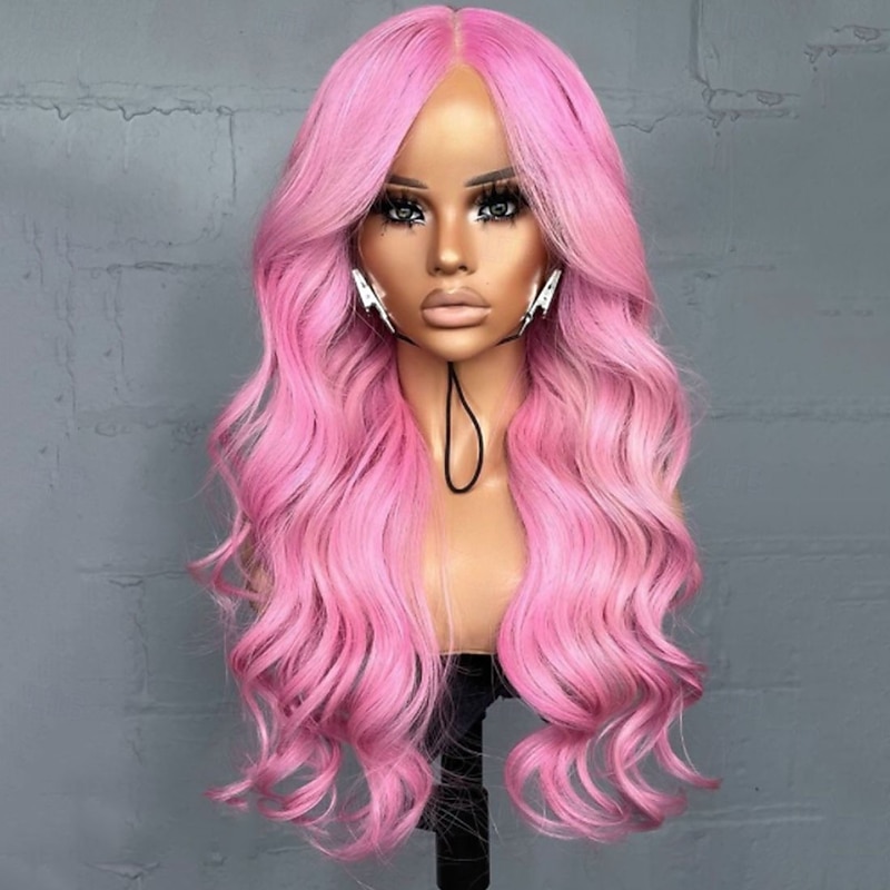 Remy Human Hair 5x5 Closure 13x4 Lace Front Wig Middle Part Brazilian Hair Body Wave Pink Wig 130% 150% Density with Baby Hair 100% Virgin Glueless Pre-Plucked For Women Long Human Hair Lace Wig2