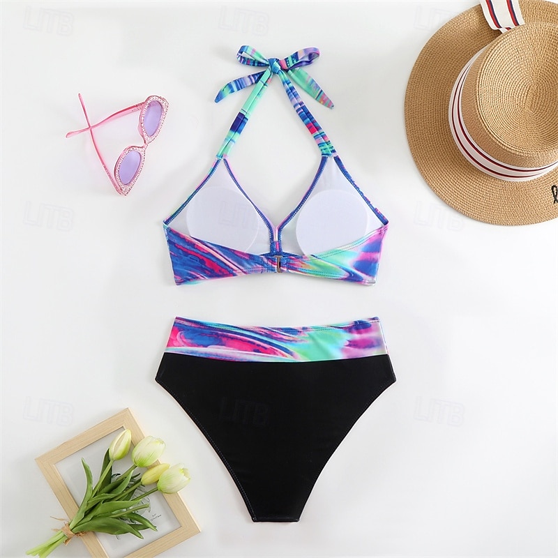 Women's Tankini Two Piece Swimsuit V Neck Racerback Swimwear Swimwear Pink Blue Breathable Quick Dry Lightweight Sleeveless - Swimming Surfing Beach Summer Spring4