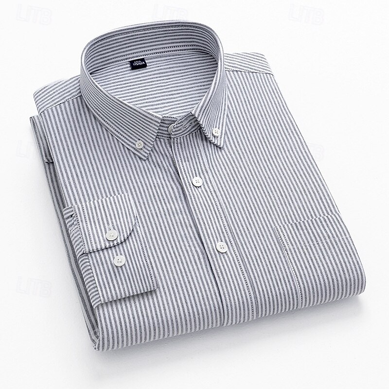 Men's Shirt Dress Shirt Button Up Shirt Stripe Wedding Party Light Blue White Blue Sky Blue Long Sleeve Lapel Spring Fall Clothing Apparel4
