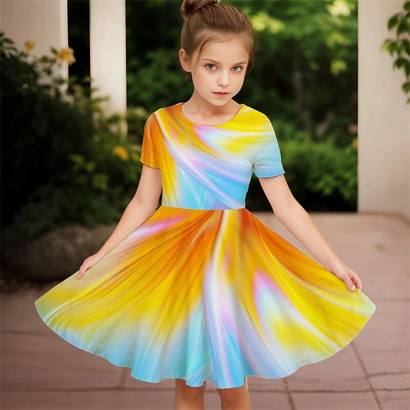 Easter Girls' 3D Graphic Flower Dress Short Sleeve Summer Spring Vacation Daily Holiday Princess Beautiful Sweet Kids 4-12 Years Casual Dress A Line Dress Knee-length Regular Fit - Main Image