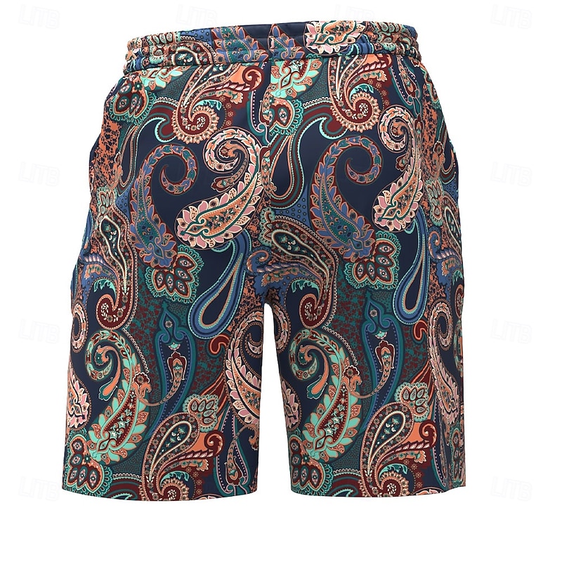 Men's Floral Paisley Swim Trunks Swim Shorts Board Shorts Mid Waist Streetwear Hawaiian Casual Holiday Beach Vacation Wear Pocket Drawstring Elastic Waist Designer Clothing Apparel2