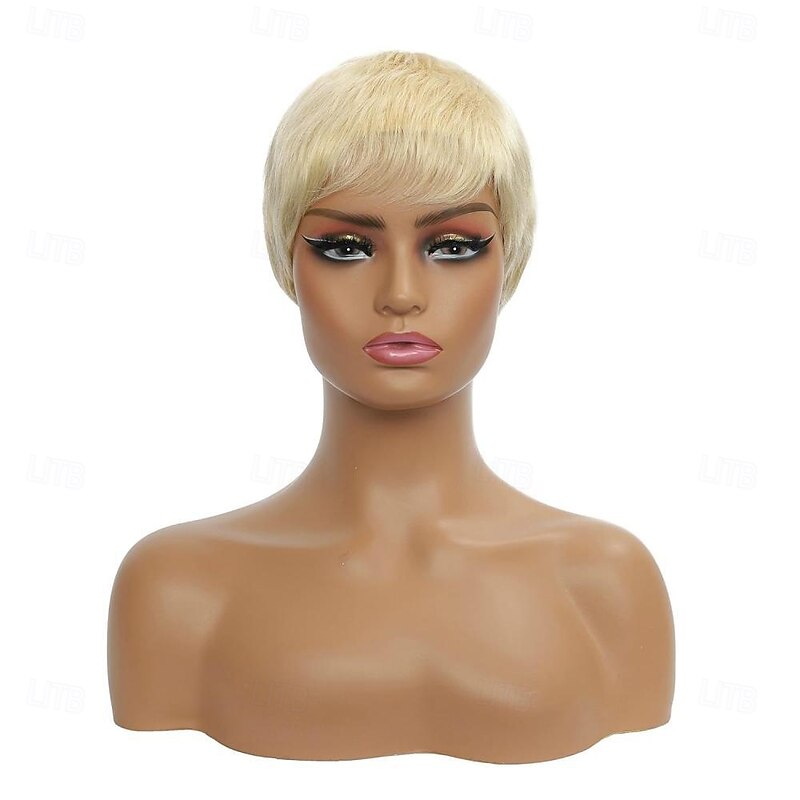 Human Hair Short Wigs Pixie Cut Wigs with Bangs Layered Wavy Wigs for Black Women Female Cosplay Theme Parties2