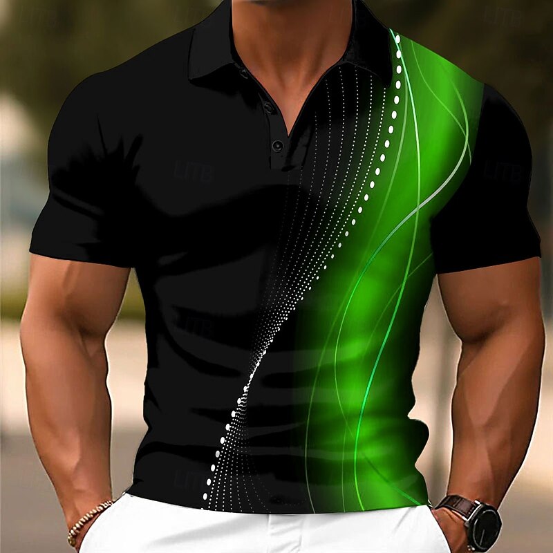Men's Geometic Line Polo Short Sleeve Polo Shirts Collared Shirts Casual School Outdoor Daily Wear Home Wear 3D Print Summer Red Blue Green4
