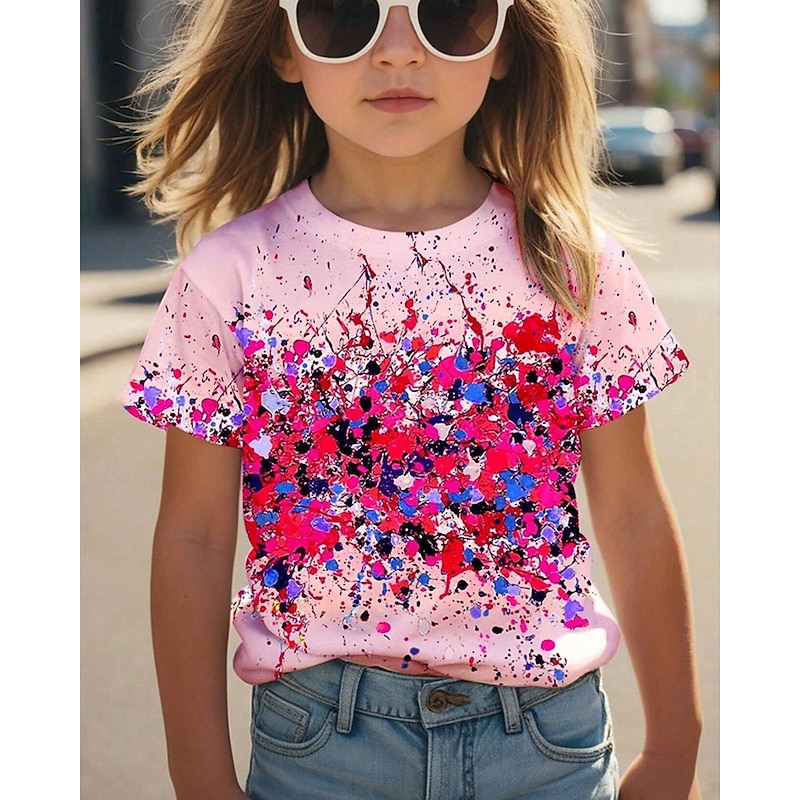 Girls' 3D Graphic Tee Short Sleeve Summer Spring Fashion Basic Kids 4-12 Years Crew Neck Outdoor Casual Daily Regular Fit