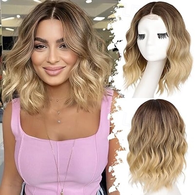 Short Wavy Wig for Women Lace Hairline Bob Style Synthetic Heat Resistant - Natural Appearance for Everyday Hairstyle2