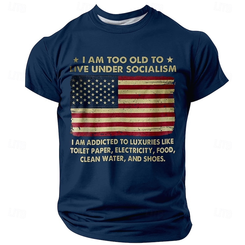 Veterans Day Men's Patriot Patriotic Veteran TOO OLD TO LIVE UNDER SOCIALISM US Flag T Shirt Short Sleeve T shirt 3D Print Crew Neck Shirt Daily Military Street Black Blue Green Summer Spring2