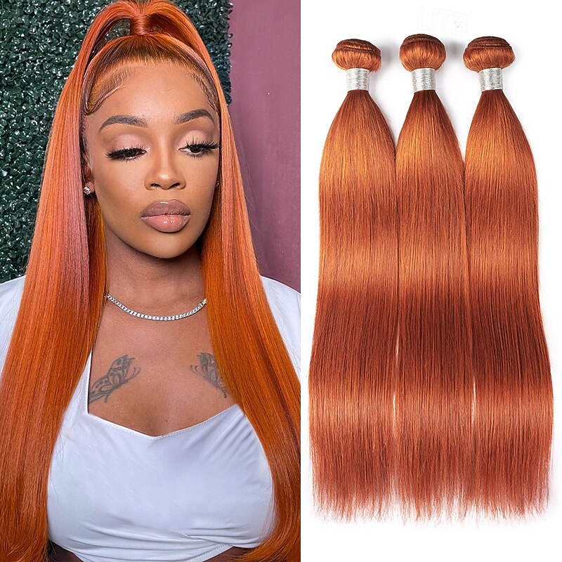 Brazilian Hair Human Hair Ginger Straight Hair 3 Bundle Human Hair Orange Color 12-28 Inches