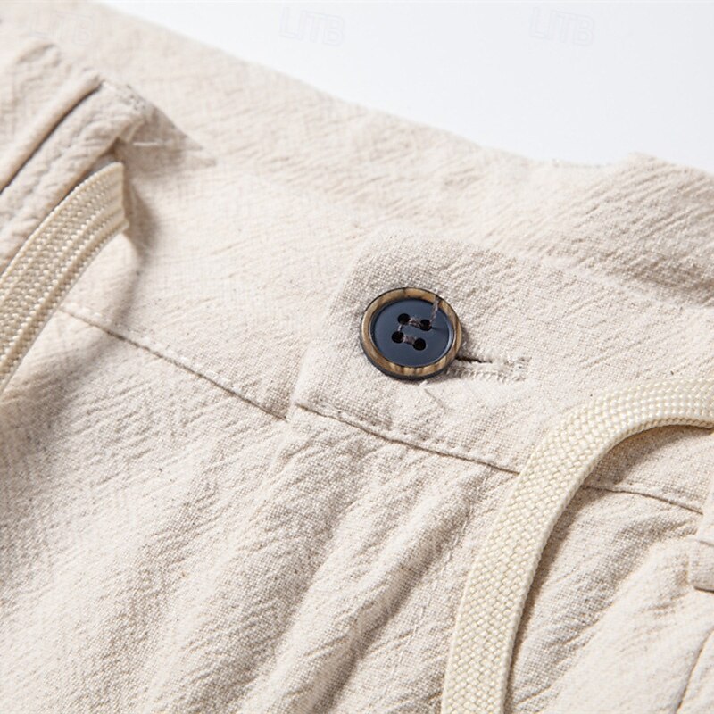 Men's Cotton Linen Trousers Chinos Solid Color Full Length Formal Wedding Outdoor Elegant Vacation Black Light Brown Micro-elastic3