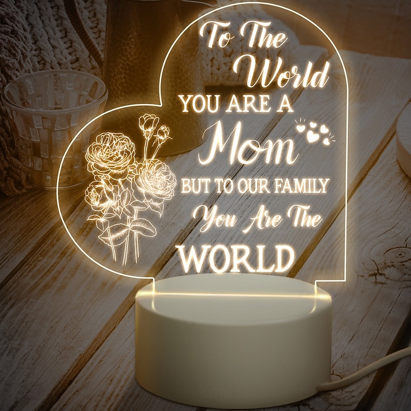 Engraved Night Light for Mom - Perfect Gift from Daughter or Son on Mother's Day, Christmas, Valentine's - USB Powered LED Lamp with Clear Text & Beautiful Patterns3