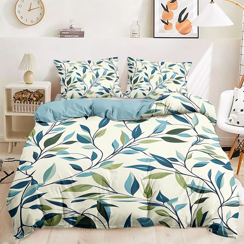 Leaves Duvet Cover Set Cotton Tropical Plants Pattern Set Soft 3-Piece Luxury Bedding Set Home Decor Gift Twin Full King Queen Size Duvet Cover3