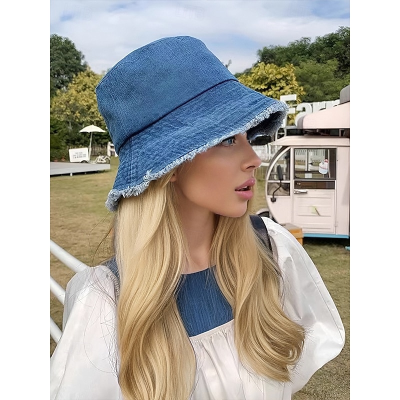 Women's Casual Denim Bucket Hat – Frayed Edge, Soft and Comfortable, Stylish Summer Hat for Daily Wear, Beach and Outdoor Activities3
