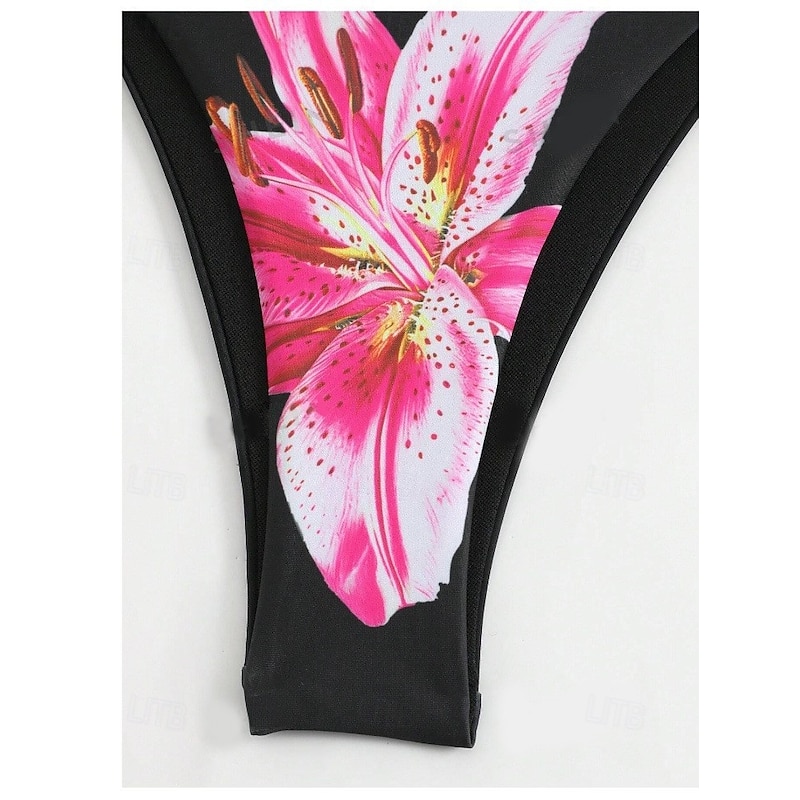 Women's Swimwear Bikini 2 Piece Cheeky Swimsuit Backless Slim Vacation Beach Wear Floral Halter Neck Sleeveless Bathing Suits4