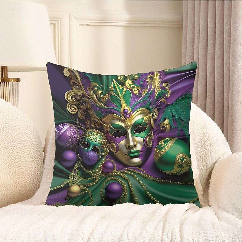 Carnival Decorative Toss Pillows Cover Mardi Gras Mask 1PC Soft Square Cushion Case Pillowcase for Bedroom Livingroom Sofa Couch Chair