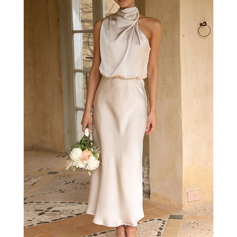 Women's Long Dress Maxi Dress Prom Dress Casual Dress Satin Dress Summer Dress Fashion Outdoor Holiday Date Regular Fit Plain Sleeveless Halter Neck Black Apricot Rose Pink Summer Spring2