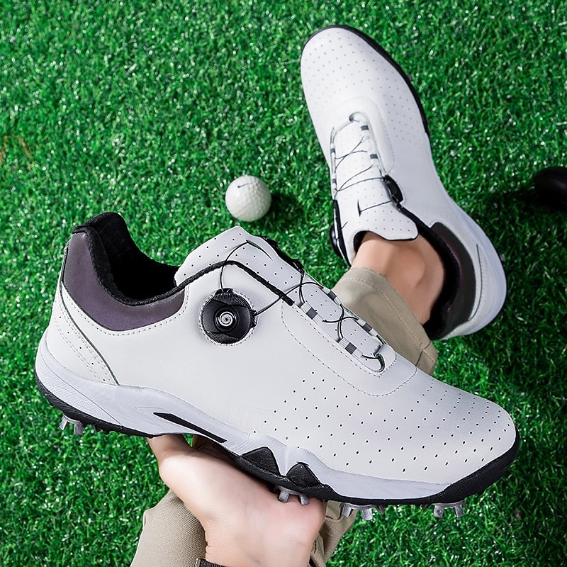 Men's White Golf Shoes with BOA Lacing System, Spiked Sole, Breathable Upper for Comfort and Stability on the Golf Course4