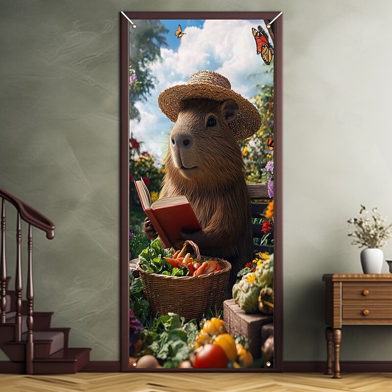 Funny Animal Door Decorations Door Covers Capybara Door Tapestry Door Curtain Decoration Backdrop Indoor/Outdoor Door Banner for Front Door Farmhouse3