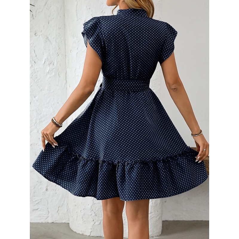 Women's Mini Dress Shirt Dress Casual Dress A Line Dress Stylish Casual Vacation Daily Regular Fit Polka Dot Short Sleeve V Neck Magenta Pink Navy Blue Blue Summer3