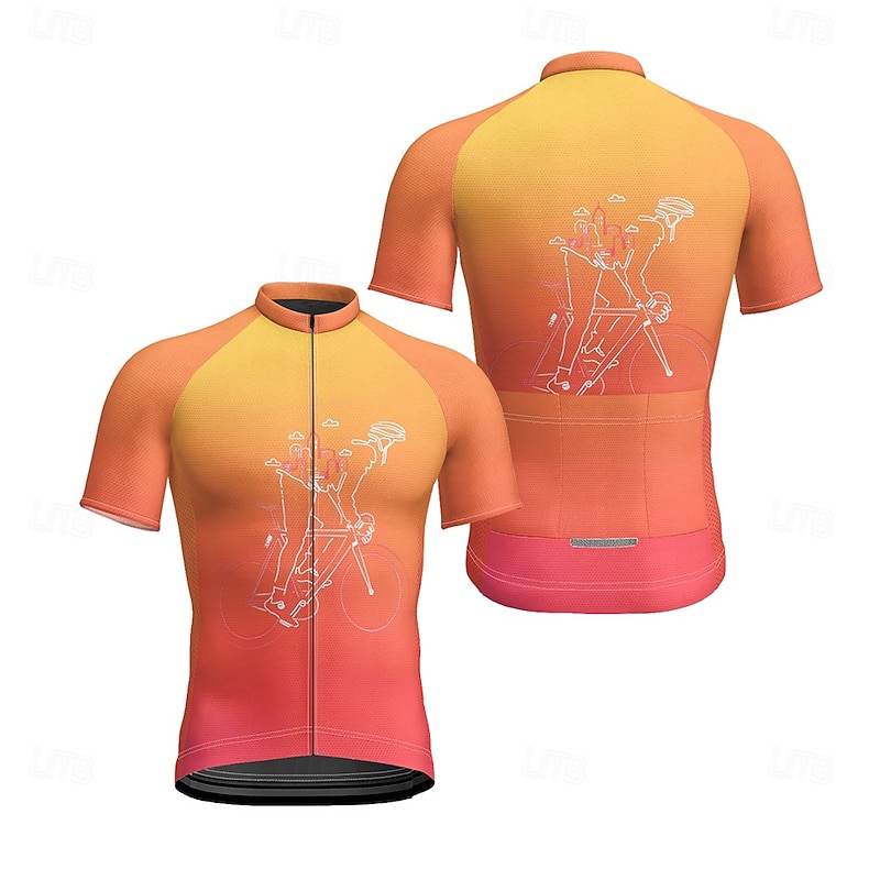 Men's Cycling Jersey Gradient Short Sleeve Bike Tee Tshirt Jersey with 3 Rear Pockets Mountain Bike MTB Quick Dry Anatomic Design Wicking Breathable Sports Blue Purple Orange Clothing Apparel