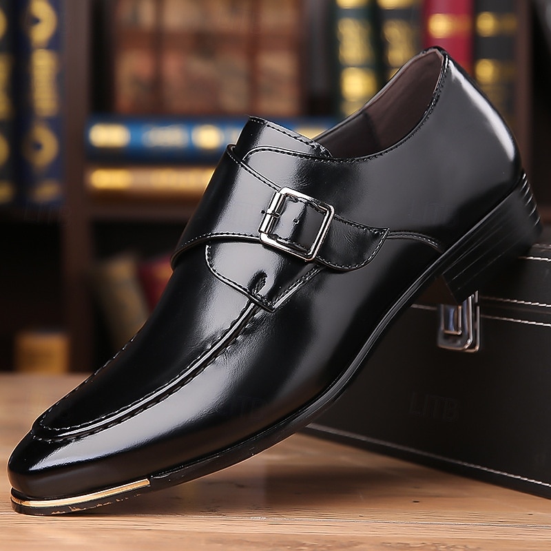 Men's Tan Faux Leather Monk Strap Shoes with Buckle Detail, Elegant Formal Footwear for Business and Special Occasions2