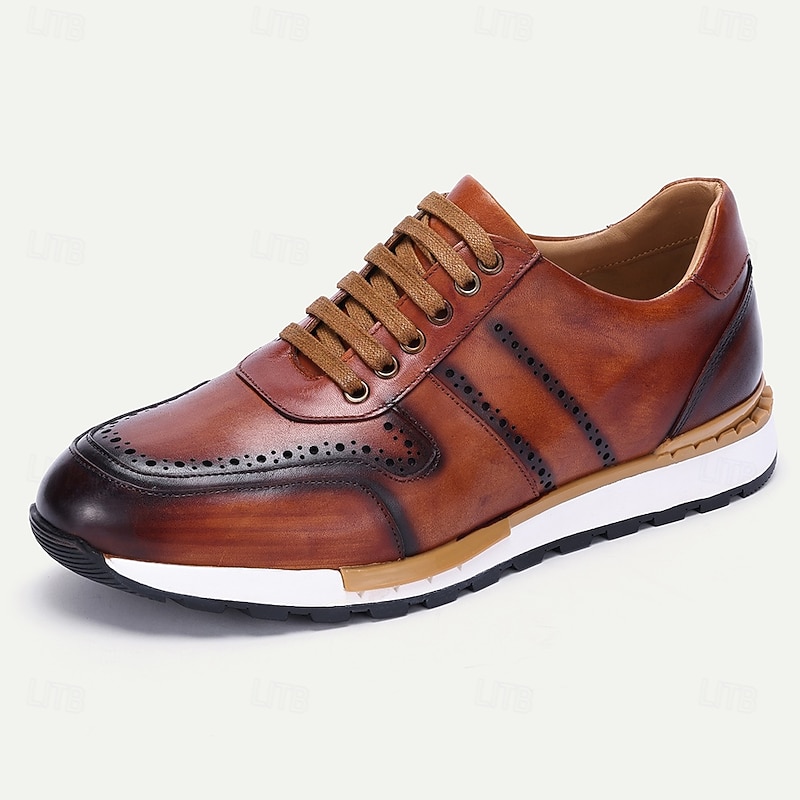 Men's Brown Premium Cowhide Sneakers with Perforated Detailing and Lace-Up Closure – Stylish Casual Shoes for Daily Wear2