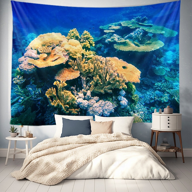 Landscape Ocean Fishes Hanging Tapestry Wall Art Large Tapestry Mural Decor Photograph Backdrop Blanket Curtain Home Bedroom Living Room Decoration2