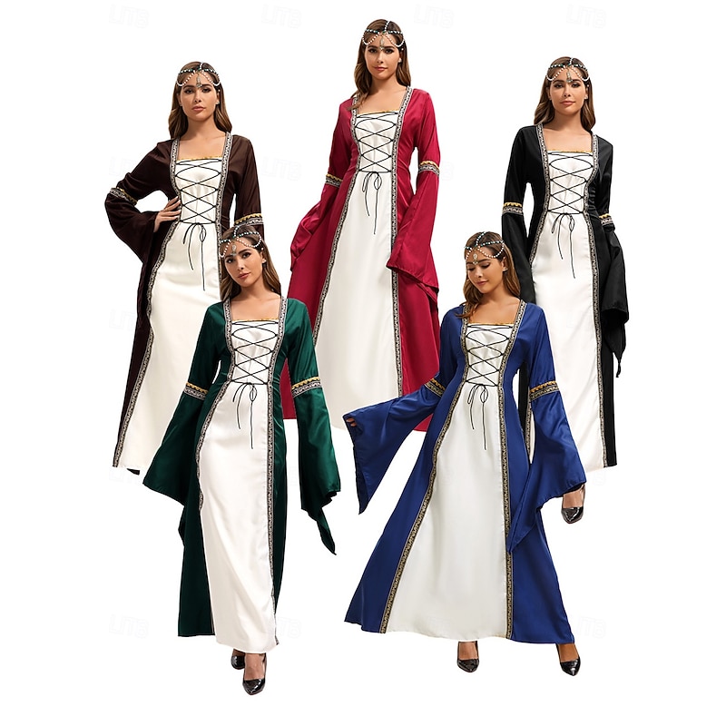 Retro Vintage Medieval Dress Bell Sleeve Puff Sleeve Viking Elven Fancy Dress Women's Celtic Fantasy Halloween Carnival Masquerade Casual Daily LARP Adults' Dress All Seasons