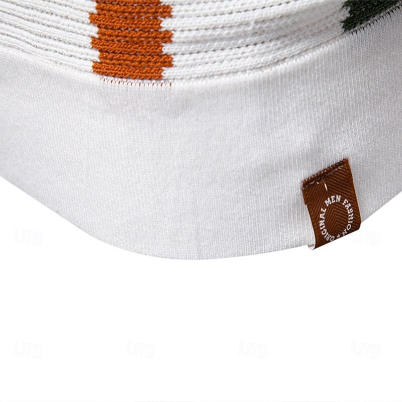 Men's Polo Knit Polo Sweater Formal Work Seagull collar Short Sleeve Striped Vertical Stripes Stripe-Trim Stripe Spring White Polo4