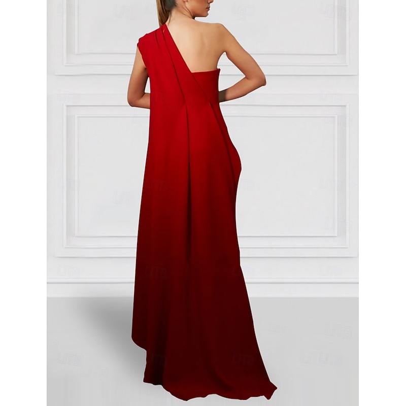 Sheath / Column Evening Gown Elegant Dress Formal Wedding Floor Length Sleeveless One Shoulder Stretch Crepe with Glitter Ruffles Embroidery2