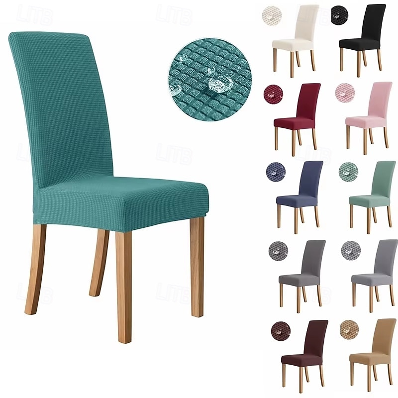 Waterproof Chair Cover for Dining Room 1/2/4/6Pieces Adjustable Jacquard Seat Chair Cover Hotel Wedding Banquet2