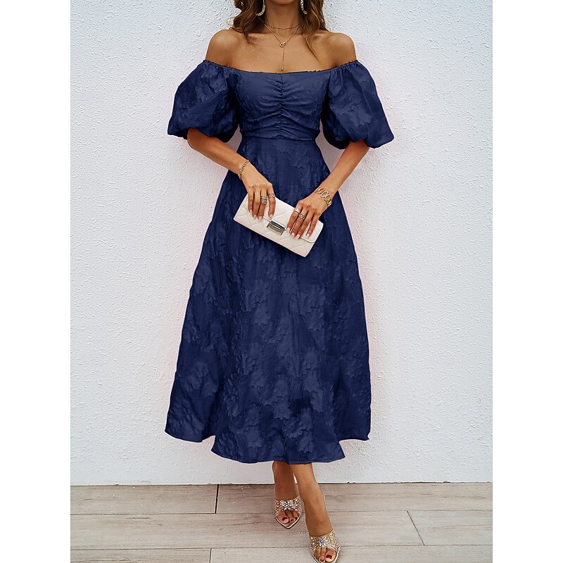 Retro Vintage 1950s Midi Dress Flare Dress Puff Sleeve Off Shoulder Floral A-Line Fancy Dress Women's Masquerade Wedding Vacation Tea Party Adults' Dress4