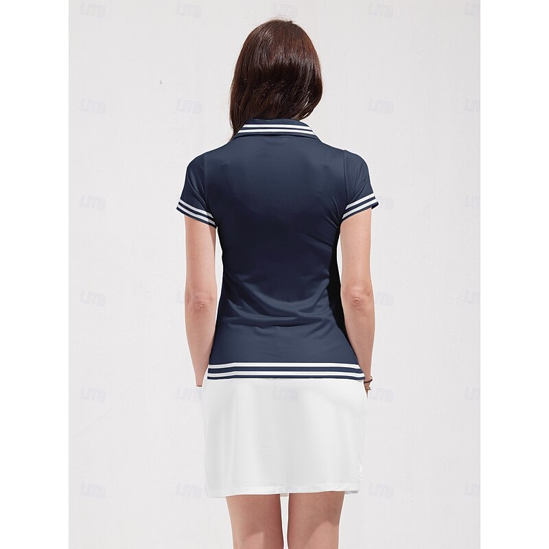 Women's Golf Polo Shirt Navy Blue Short Sleeve Top Ladies Golf Attire Clothes Outfits Wear Apparel2