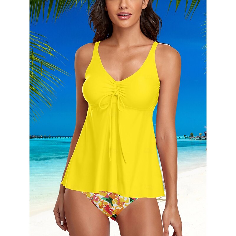 Women's Swimwear Tankini Swimsuit Active Cute Plain Sleeveless Bathing Suits4