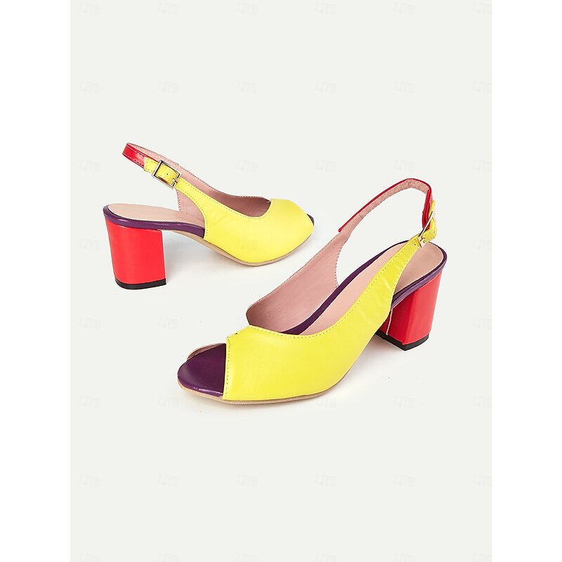 Women's Colorblock Peep-Toe Slingback Heels – Retro Block Heel Sandals for Summer, Party & Casual Wear4