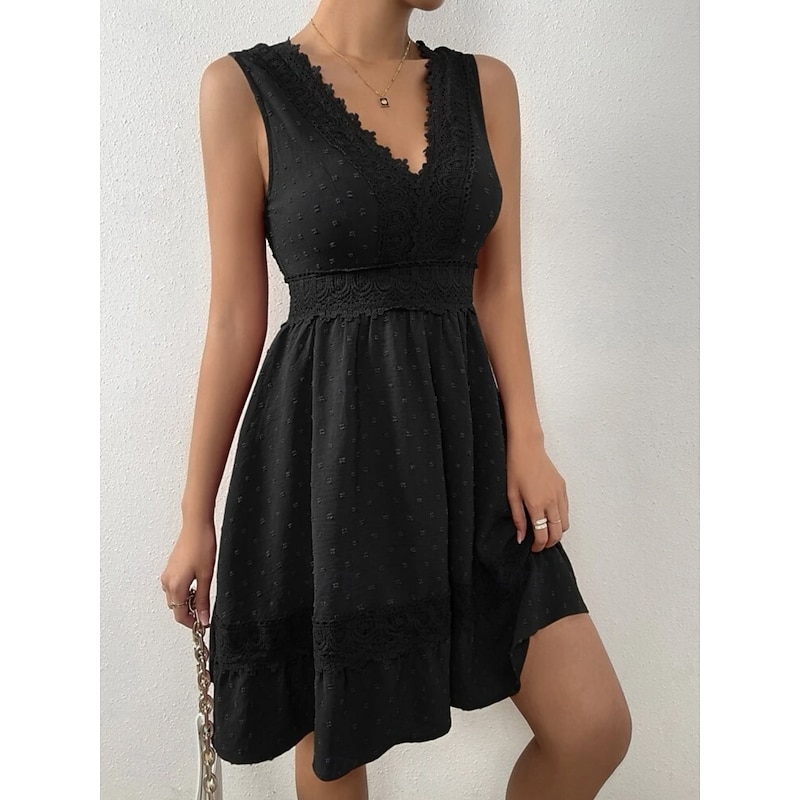 Women's Mini Dress White Dress Black Dress Graduation Dress Casual Dress Basic Casual Vacation Daily Regular Fit Plain Sleeveless V Neck Black White Summer3