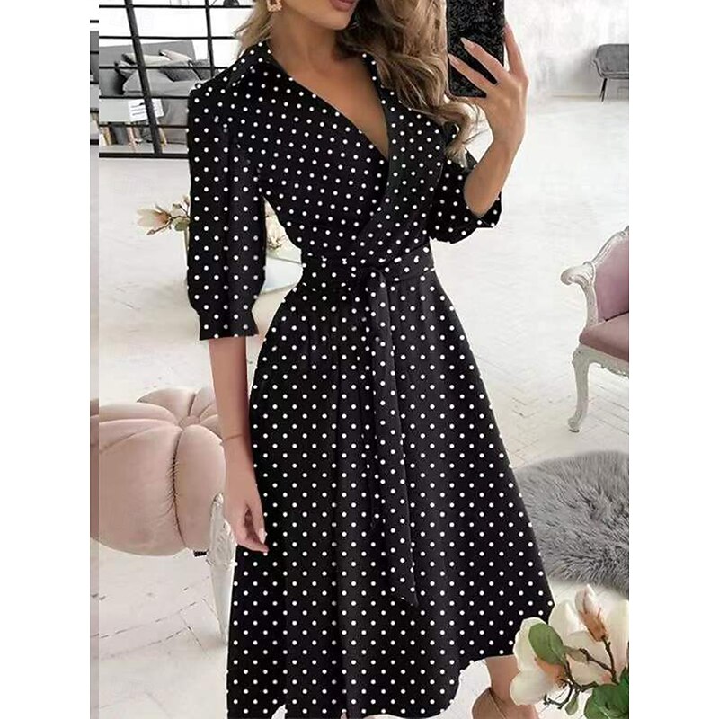 Women's Midi Dress Corset Dress Summer Dress Bodycon Dress Fit And Flare Dress Vacation Vacation Daily Regular Fit Floral Half Sleeve Shirt Collar Black And White Black White Green Summer3