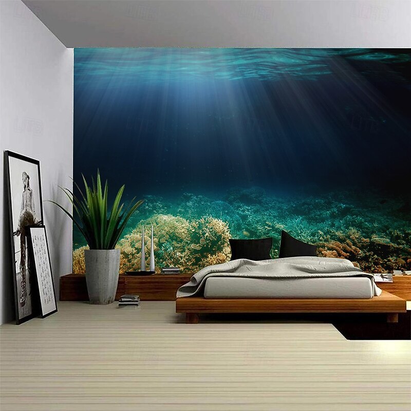 Landscape Blue Ocean Hanging Tapestry Wall Art Large Tapestry Mural Decor Photograph Backdrop Blanket Curtain Home Bedroom Living Room Decoration3