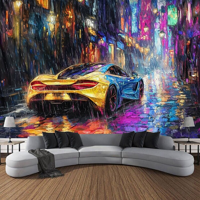 Blacklight Tapestry Glow in the Dark Glow Party UV Reactive City Street Car Trippy Misty Nature Landscape Hanging Tapestry Wall Art Mural for Living Room Bedroom