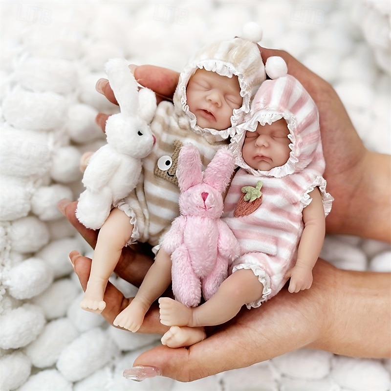 Twin Miniature Lifelike Reborn Baby Dolls Handcrafted Silicone Surprise Accessories Included for Children Ages 3-6 Years - Realistic Newborn Baby Doll Set