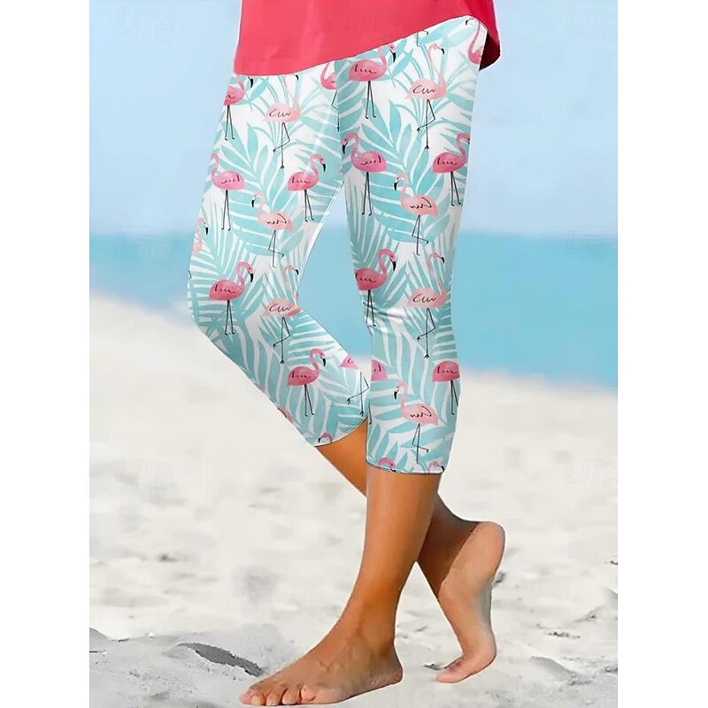 Women's Leggings Capri Pants High Elasticity Fashion Streetwear Full Length High Waist Floral Printing Thermal Warm Breathable Soft  Outdoor Daily Green Summer Spring Regular Fit