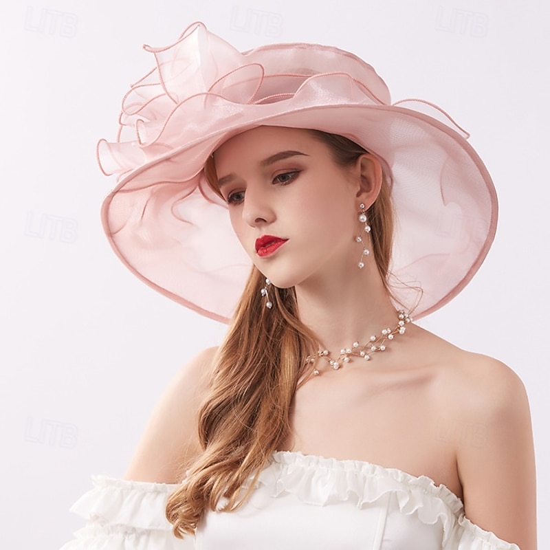 Hats Organza Sun Hat Formal Tea Party Cocktail Elegant Vintage Cute With Floral Headpiece Headwear3