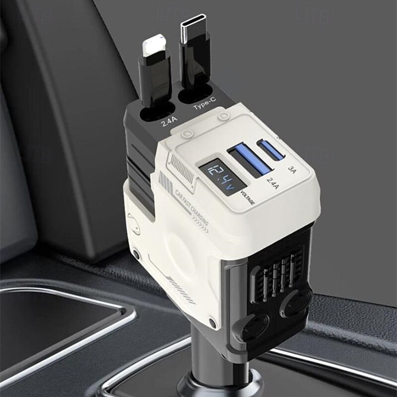 120W 4 in 1 Retractable Car USB Charger Quick Charge Car Cigar Lighter Plug for iPhone & Type-C Port for iPhone Samsung Huawei3