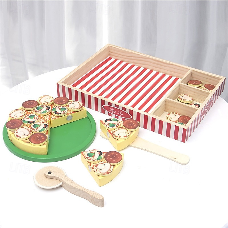 Wooden Pizza Party Play Food Set Learning Toys Play Food Set for Toddlers4
