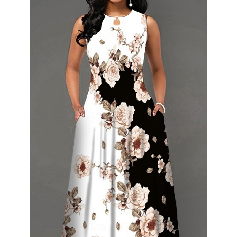 Women's Maxi Dress Casual Dress A Line Dress Tank Dress Stylish Casual Vacation Daily Regular Fit Floral Sleeveless Crew Neck Black White Yellow Blue Summer2